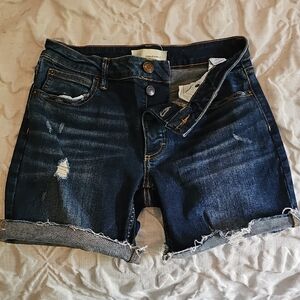 Maurices Blue Jean Shorts Distressed Cuffed Stretchy Denim Size 4